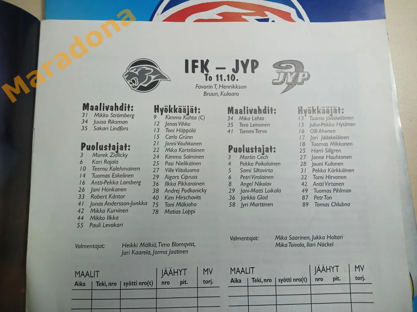 ИФК Хельсинки - JYP Ювяскюля 10 октября 2001 Чемпионат Финляндии 1