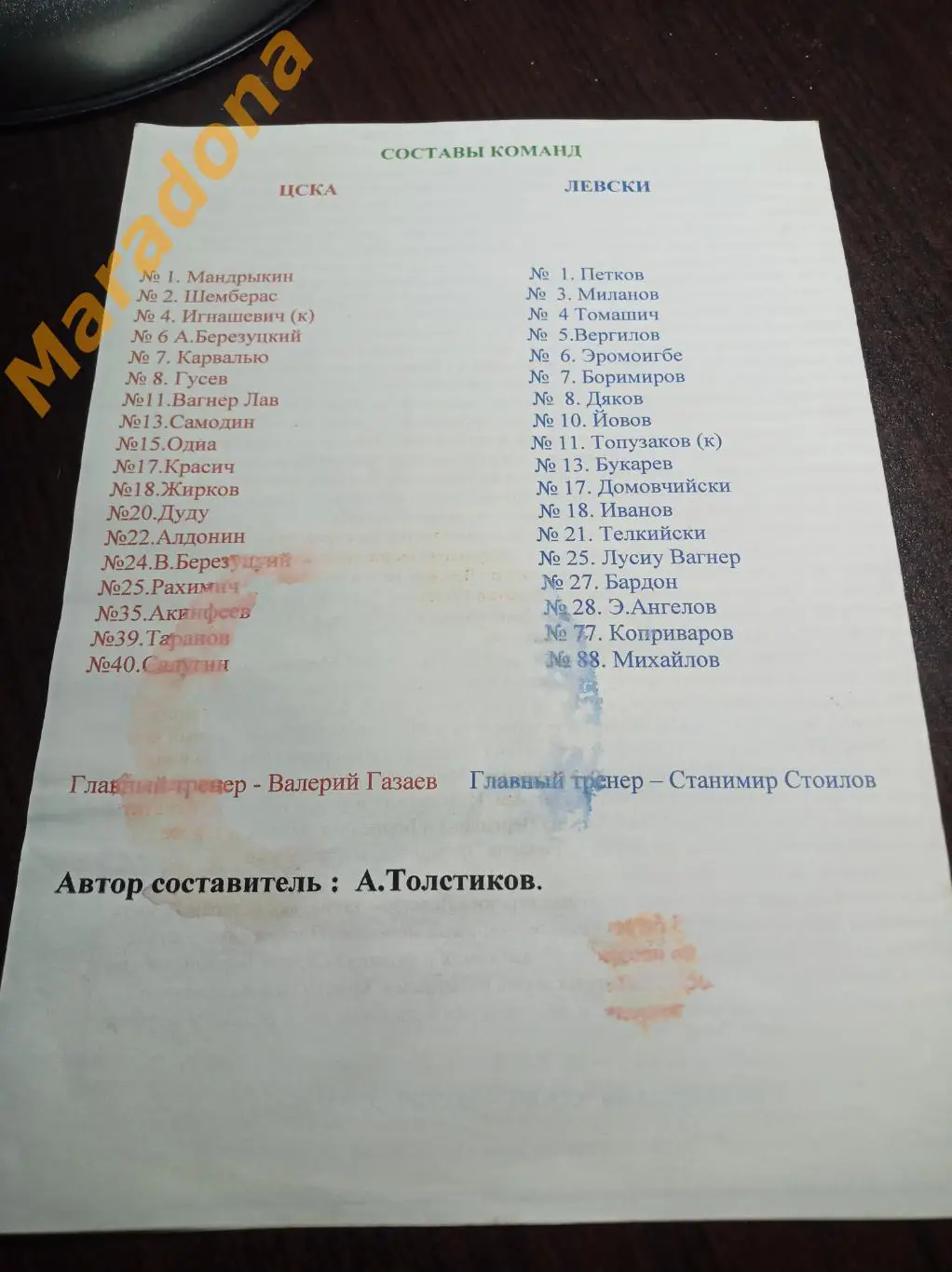 ЦСКА Москва - Левски Болгария 2005 цветная с разводами 1