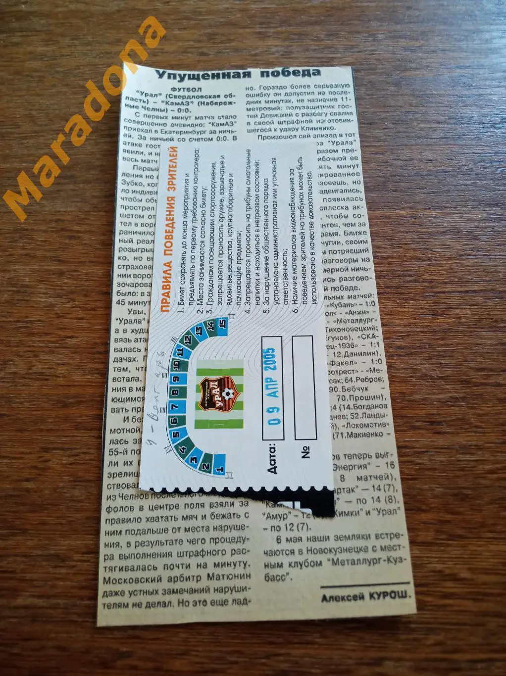 Вырезка Урал Екатеринбург - КАМАЗ Набережные Челны 2005