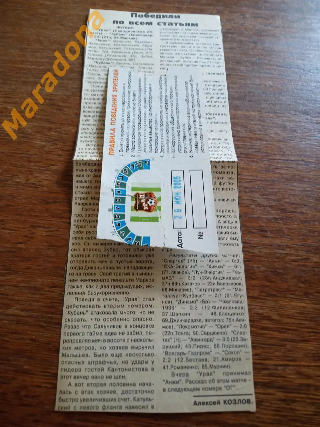 Вырезка Урал Екатеринбург - Кубань Краснодар 2005