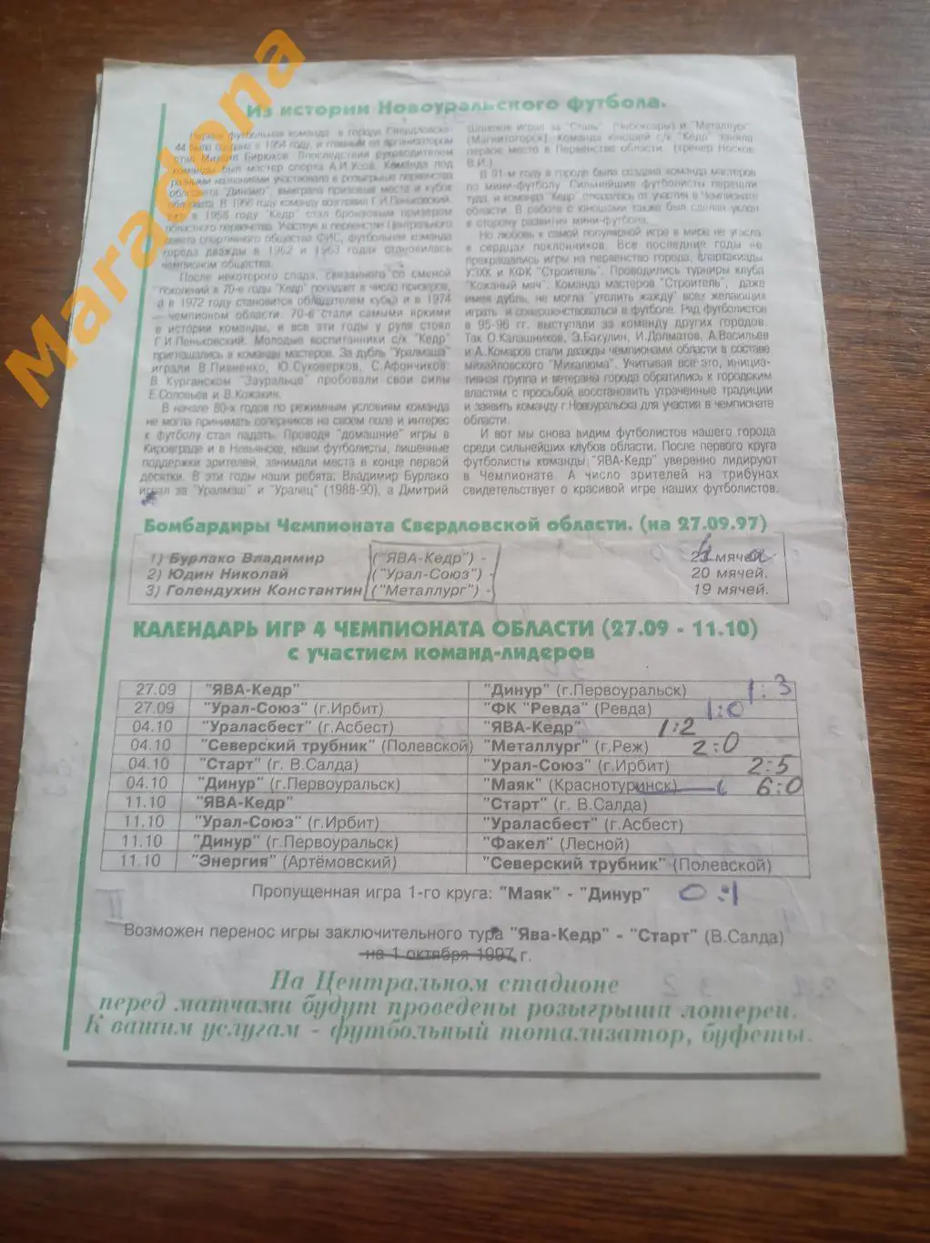 ЯВА-Кедр Новоуральск Свердловская область - Динур Первоуральск 1997 1