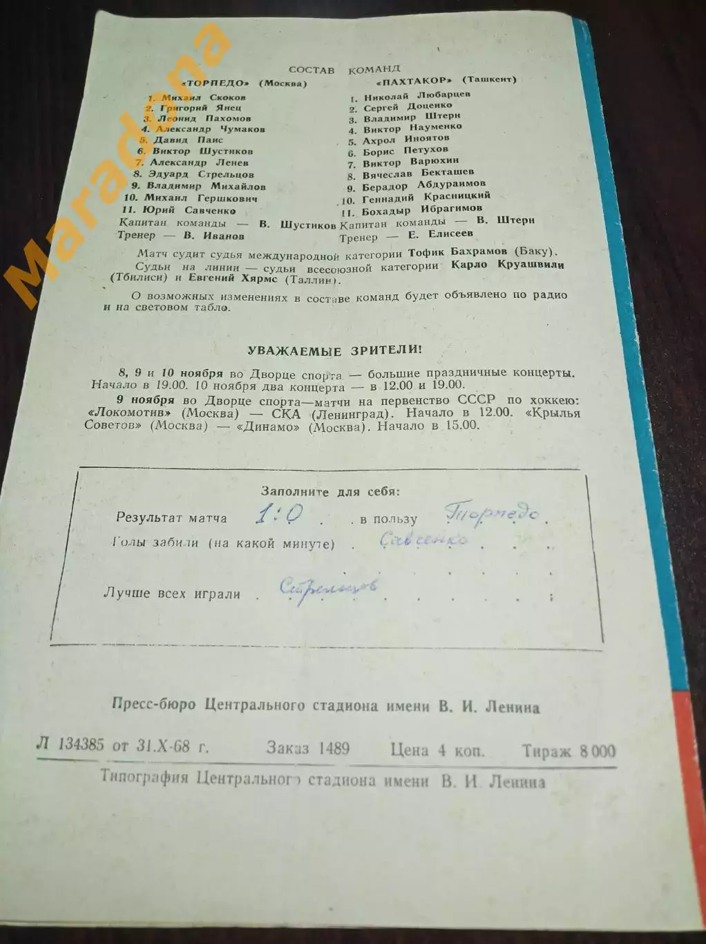 Торпедо Москва - Пахтакор Ташкент 1968 Кубок 1