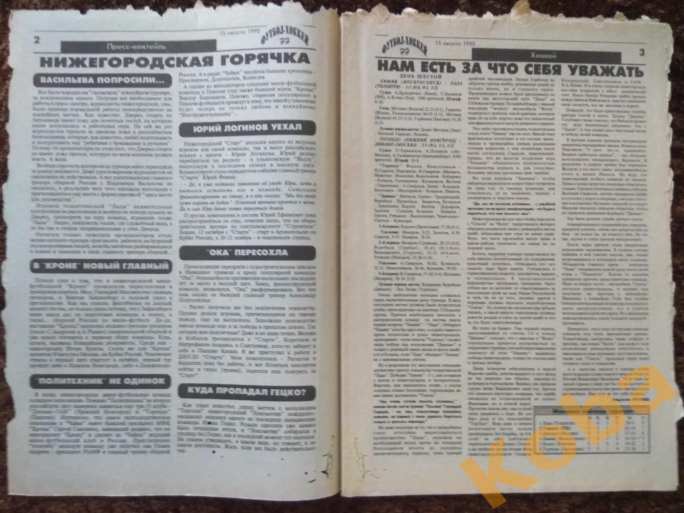 Футбол Хоккей НН №34 1995 Торпедо Нижний Новгород Локомотив Старт Арзамас  Сергач