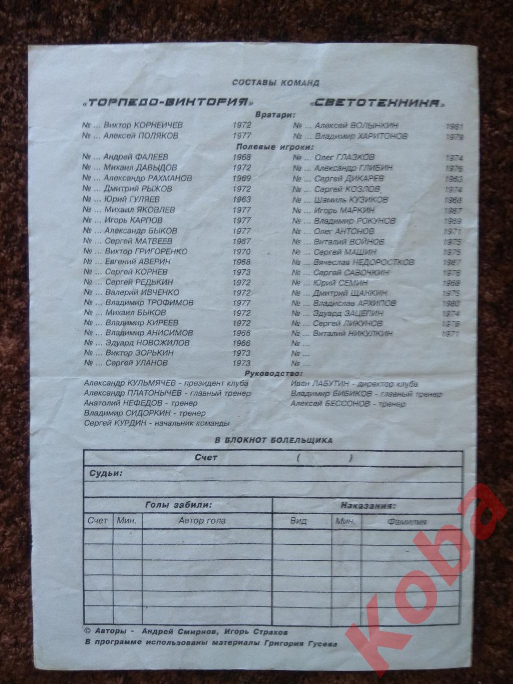 Торпедо Виктория Нижний Новгород - Светотехника Саранск 1997 Кубок России 2