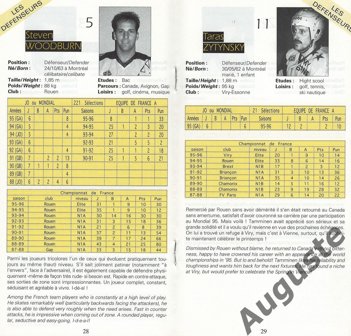 Медиа гайд. Сборная Франции по хоккею. 1995-1996 гг. Media Guide. France 95-96. 4