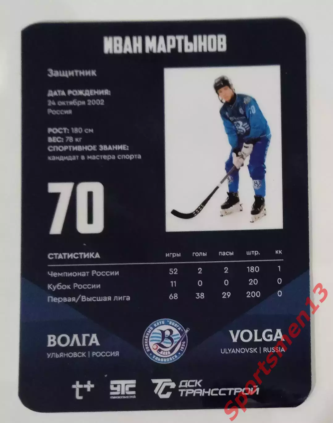 Хоккей с мячом. Карточка Иван Мартынов, ХК Волга Ульяновск. Сезон 2025/26 1