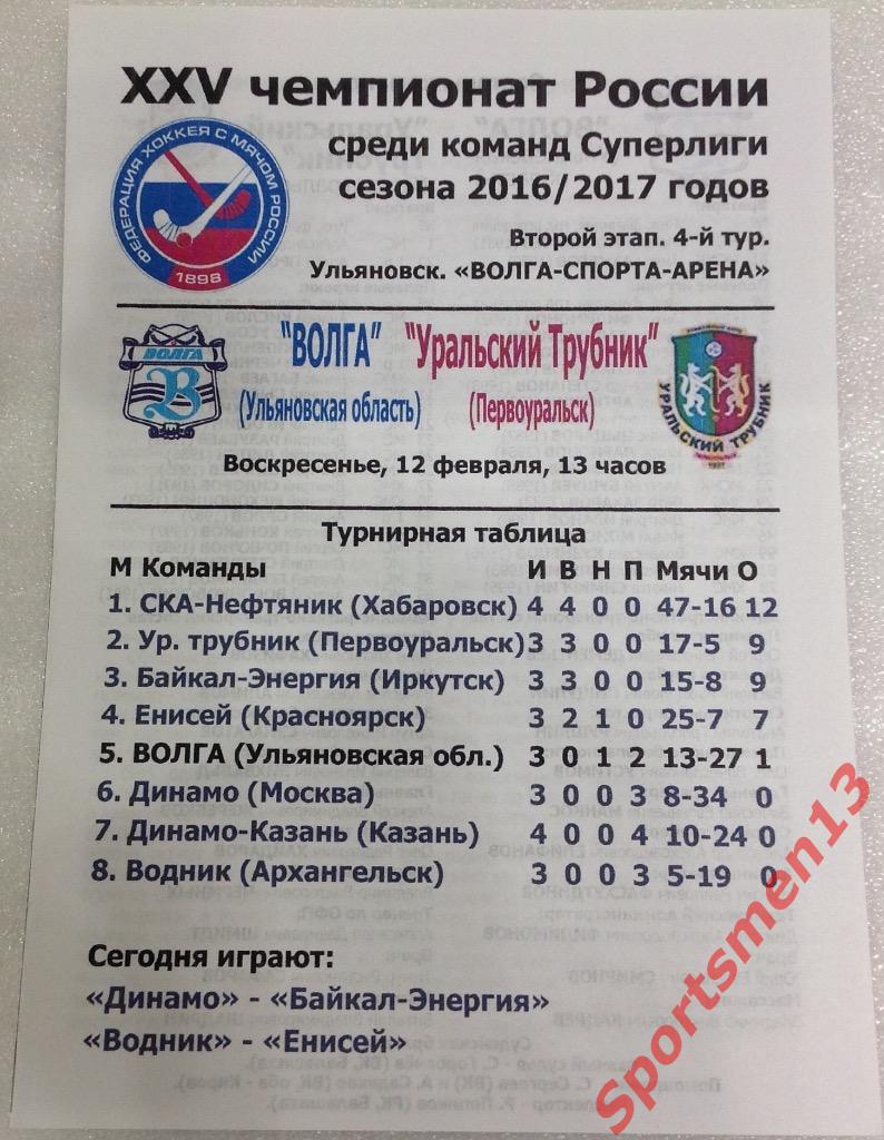 Волга Ульяновск - Уральский Трубник Первоуральск. Сезон 2016-2017.