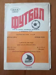 Программка на матч Волга Калинин - ЦСКА-2 Москва 03.08.1986.