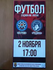 Программка на матч Муром - Родина Москва 2.11.2019.