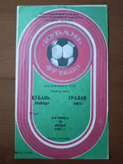 Программка на матч Кубань Краснодар - Уралан Элиста 19.06.1987.
