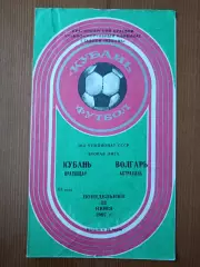 Программка на матч Кубань Краснодар - Волгарь Астрахань 22.06.1987.