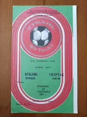 Программка на матч Кубань Краснодар - Спартак Нальчик 29.09.1987.