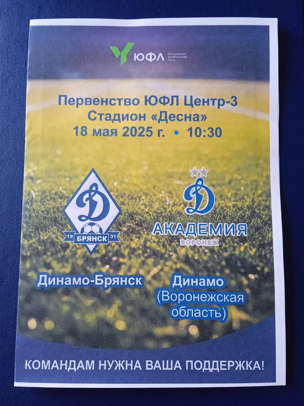 Программка на матч ЮФЛ-3 Динамо-Брянск - Академия Динамо Воронеж 18 мая 2025 г.