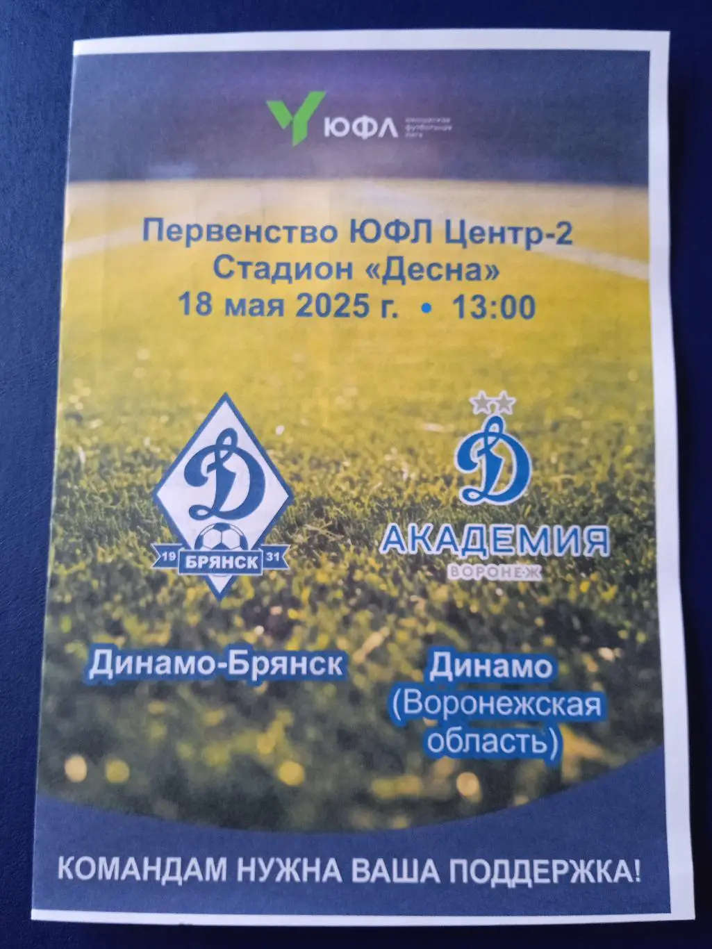 Программка на матч ЮФЛ-2 Динамо-Брянск - Академия Динамо Воронеж 18 мая 2025 г.
