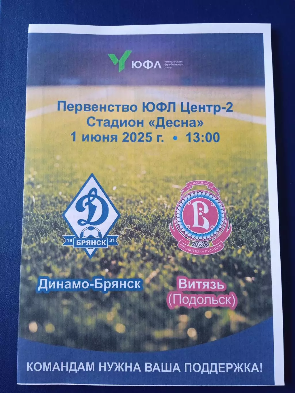 Программка на матч ЮФЛ-2 Динамо Брянск - Витязь Подольск 1.06.25.
