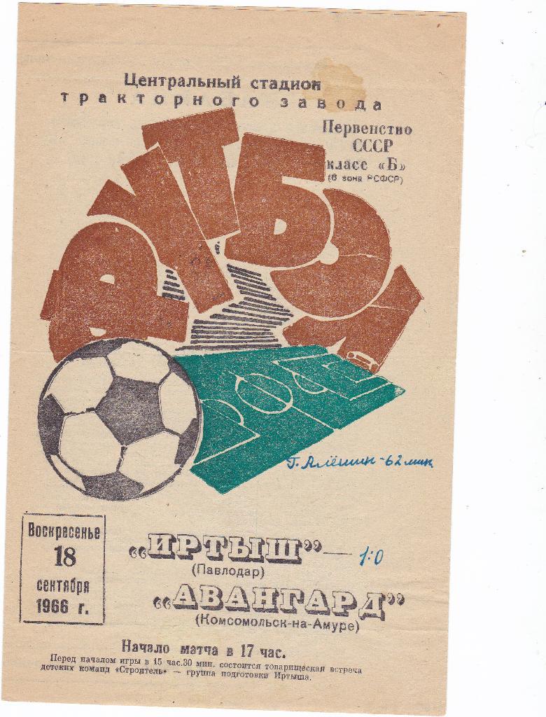 Иртыш Павлодар - Авангард Комсомольск-на-Амуре. 18.9.1966.