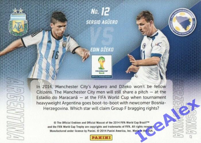 2014 Panini Prizm World Cup, WCM, #12 Sergio Aguero / Edin Dzeko, base 1