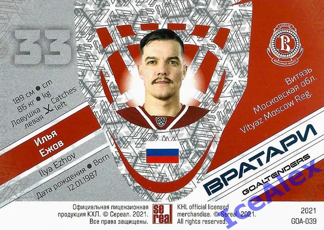 Sereal КХЛ 2020-21 13-й сезон, Вратари, Илья Ежов, Витязь, База 1
