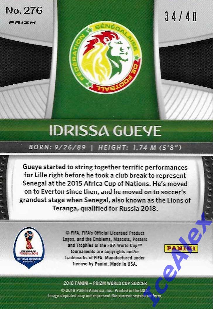 2018 Panini Prizm World Cup, #276pl, Idrissa Gueye, Senegal, Pink lazer, /40 1