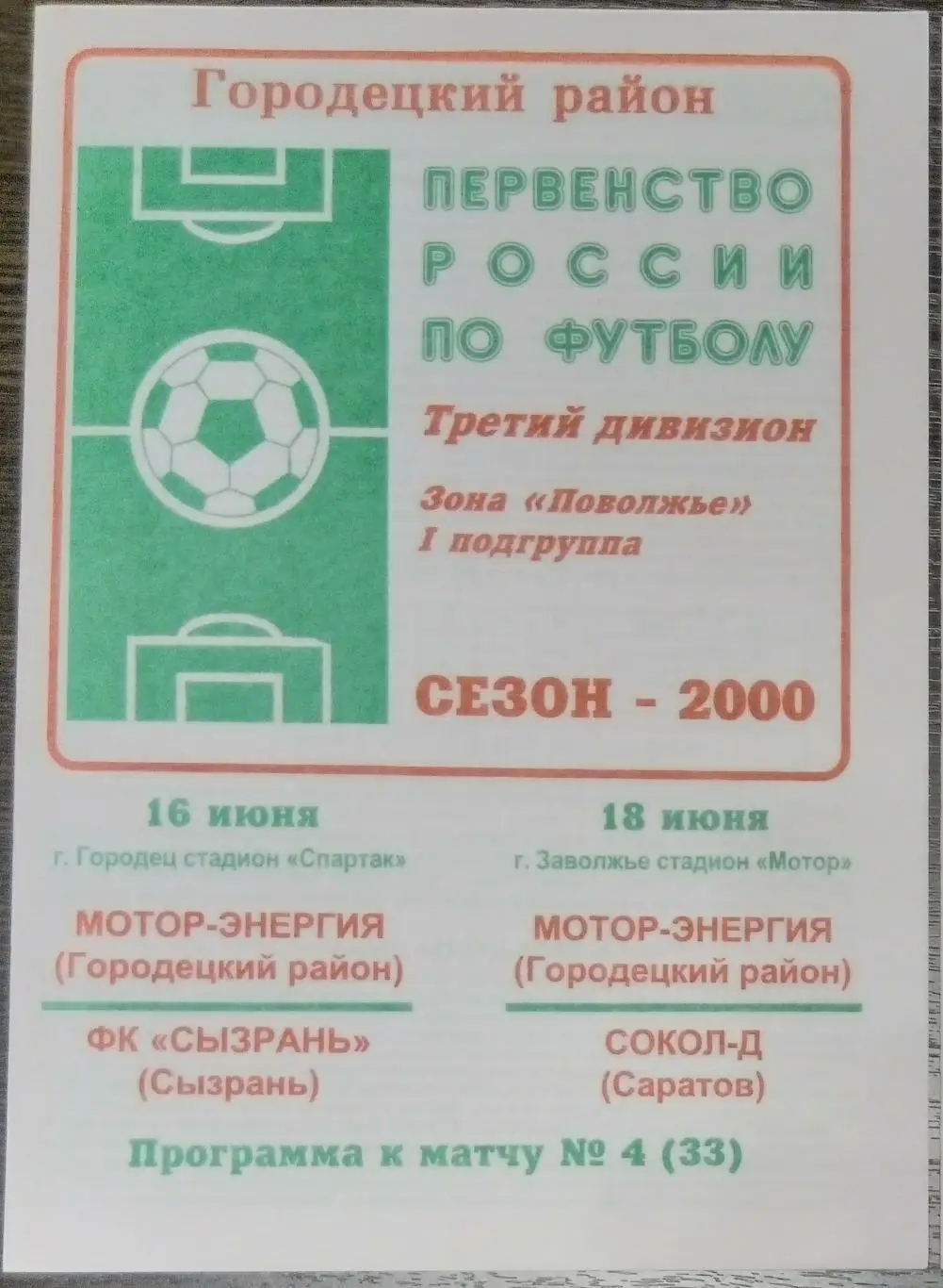 Мотор-Энергия Городец - ФК Сызрань + Сокол-д Саратов - 2000