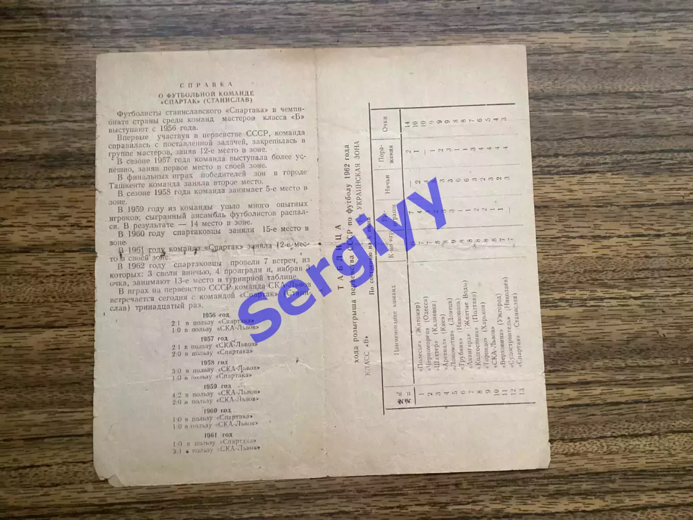 СКА Львів - Спартак Івано- Франківськ(Станіслав) 8.06.1962 1