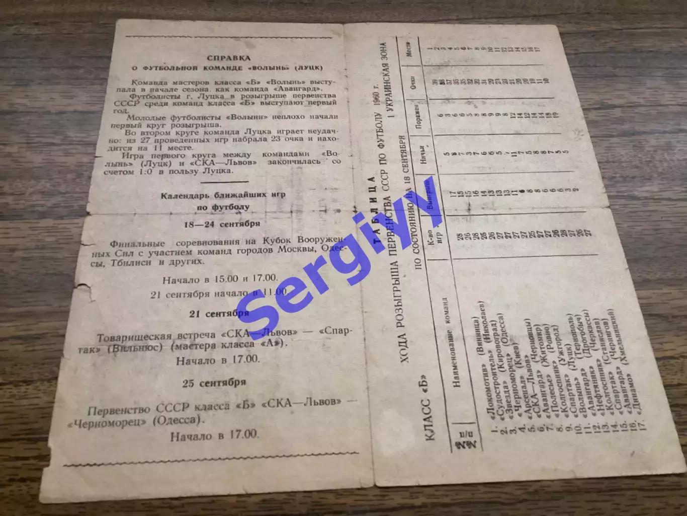 СКА Львів - Волинь Луцьк 18.09.1960 1