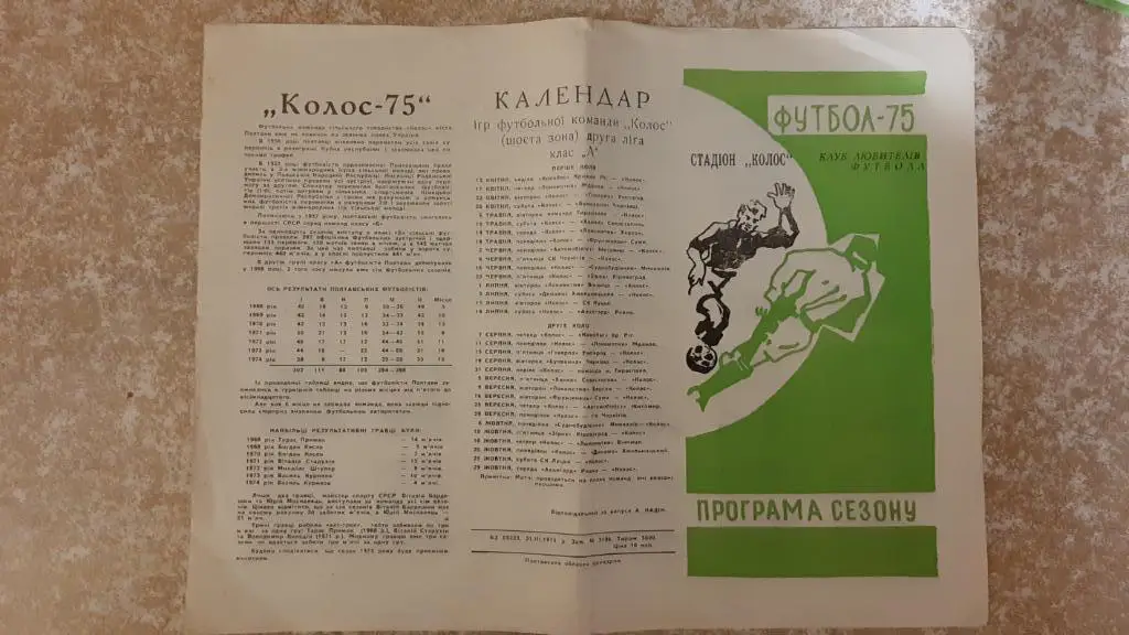 Колос(Полтава)1975 Программа сезона