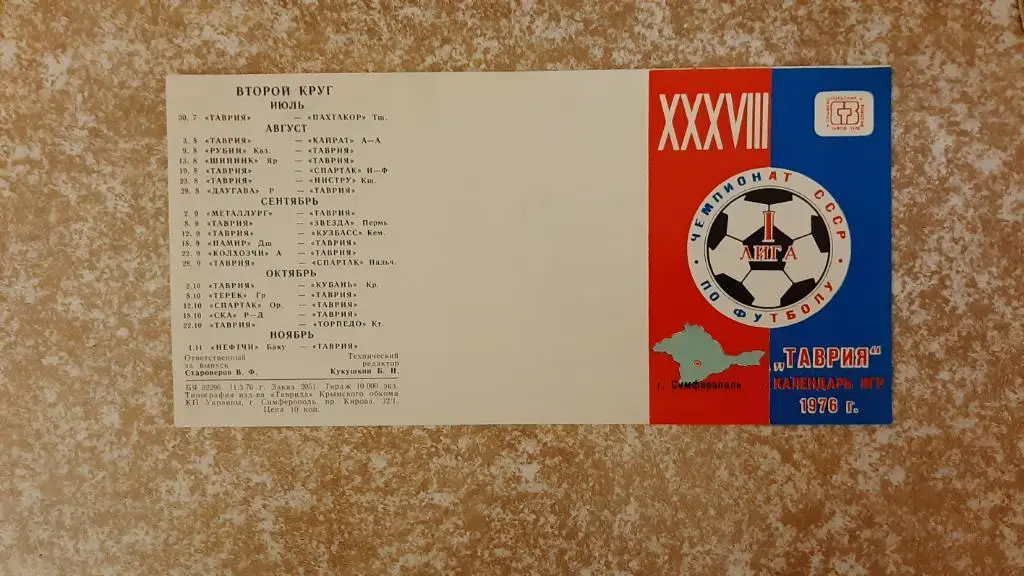 Таврия(Симферополь)1976 Программа сезона