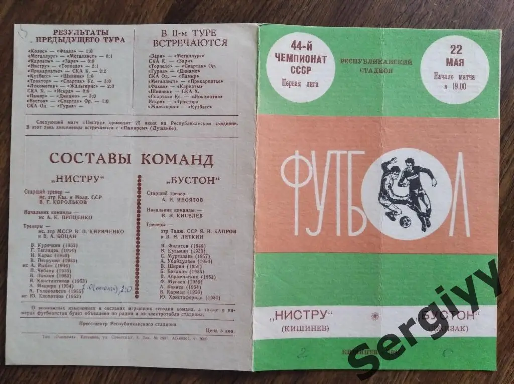 Нистру(Кишинев)- Бустон(Джизак) 1981
