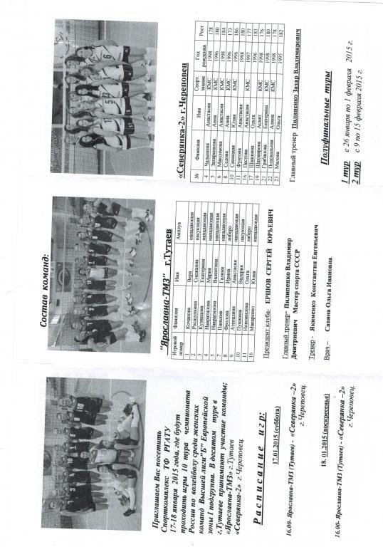 Волейбол ВЛ 8 Тур Ярославна-ТМЗ(Тутаев)-Северянка (Череповец) 17-18 января 2015