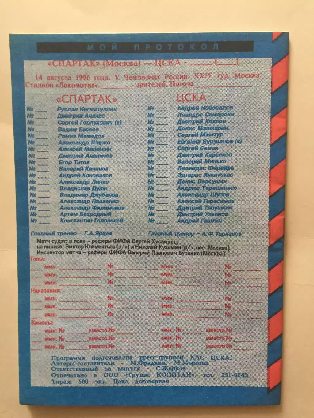 ЦСКА - Спартак Москва 14.08.1996 1