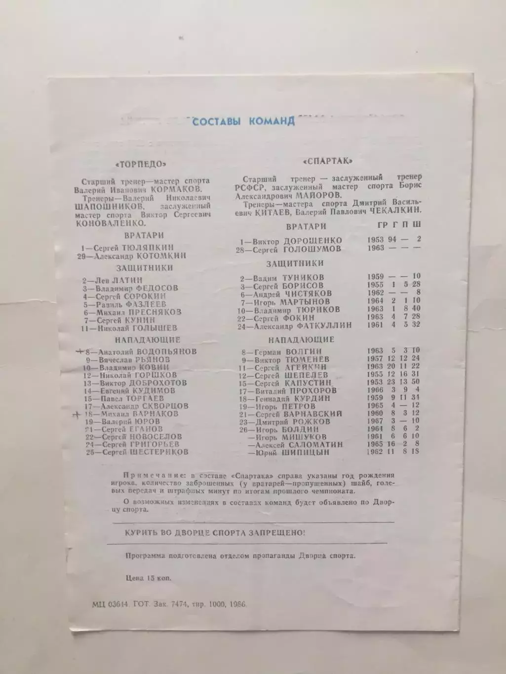 Хоккей Торпедо Горький - Спартак 04.10.1986 2