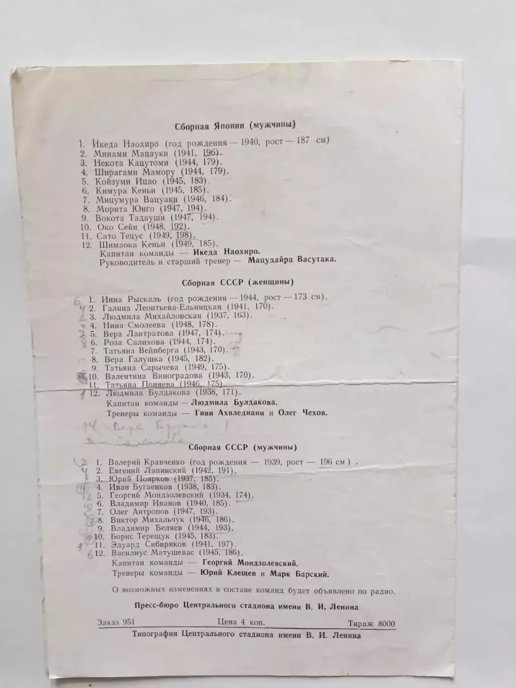 Волейбол СССР - Япония 30,31.07.1968 мужчины,женщины 1