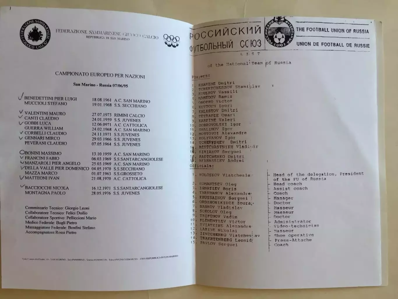 Футбол.Отборочный матч Сан-Марино - Россия 06,07.05.1995 2