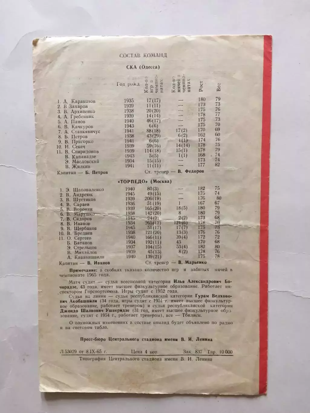 Торпедо Москва - СКА Одесса 09.09.1965 1