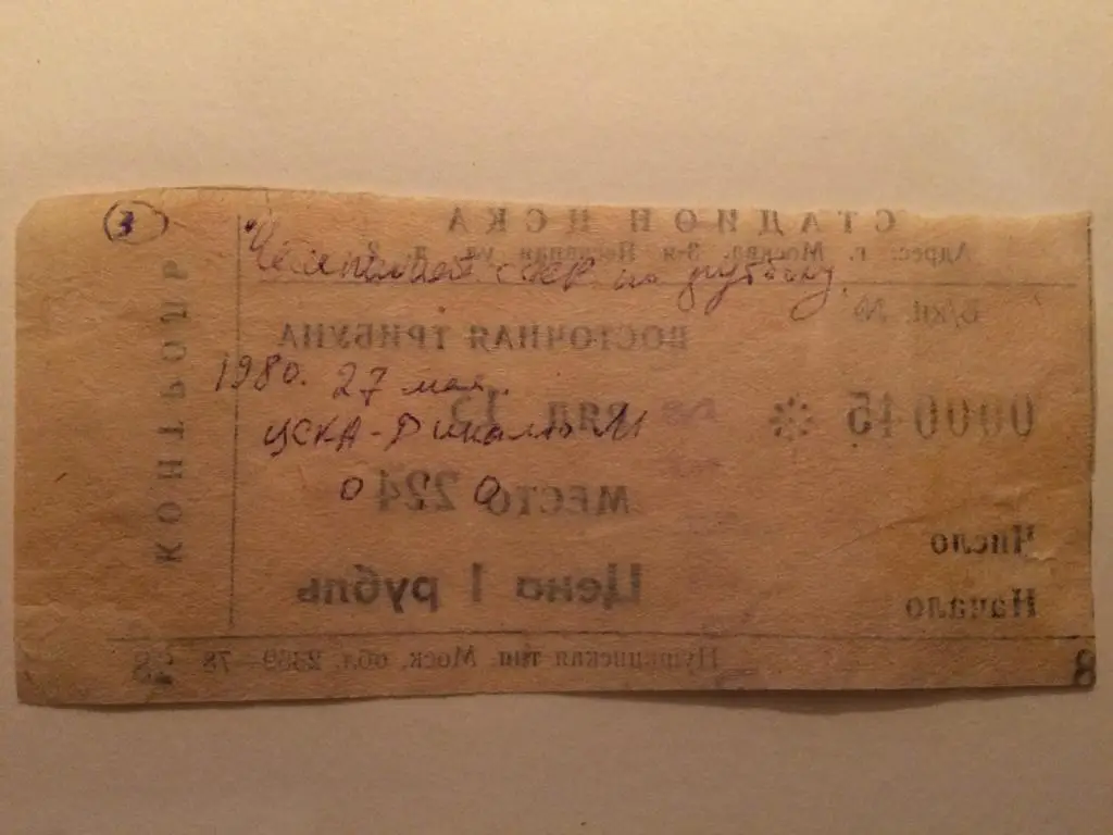 Билет Чемпионат СССР ЦСКА-Динамо Москва 27.05.1980 1