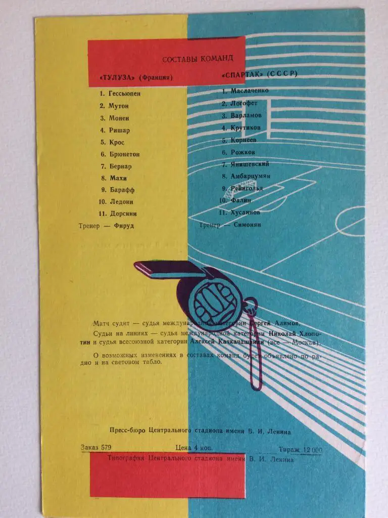 Спартак(СССР)-Тулуза(Франция ) 23.06.1965 международная встреча 2