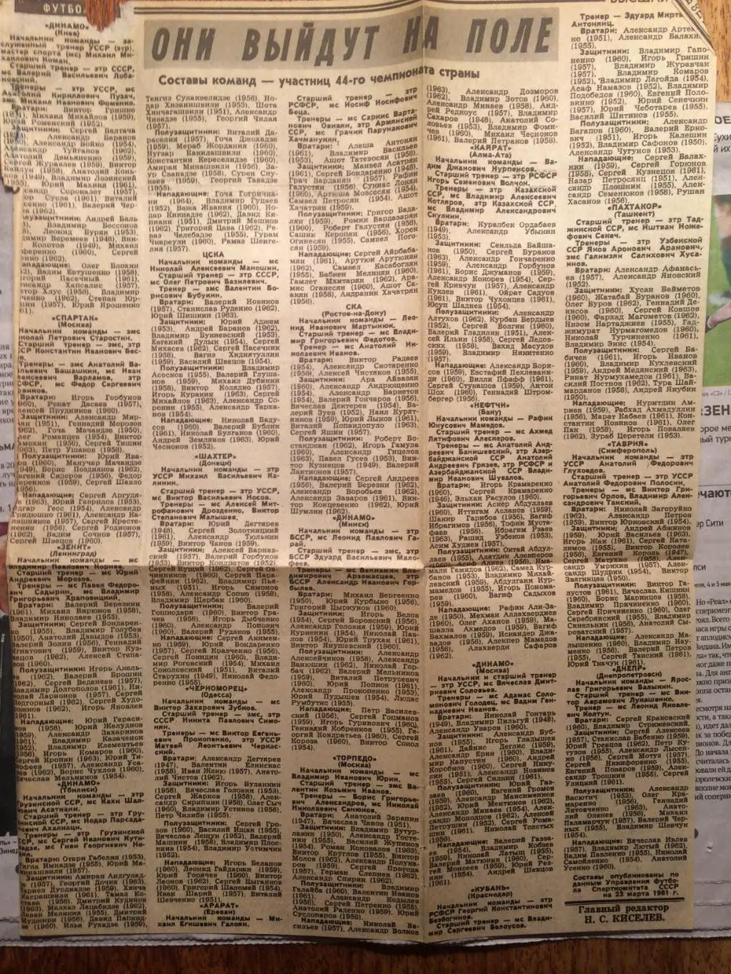 Футбол Чемпионат СССР 1977-1982 вырезки (составы команд) 2