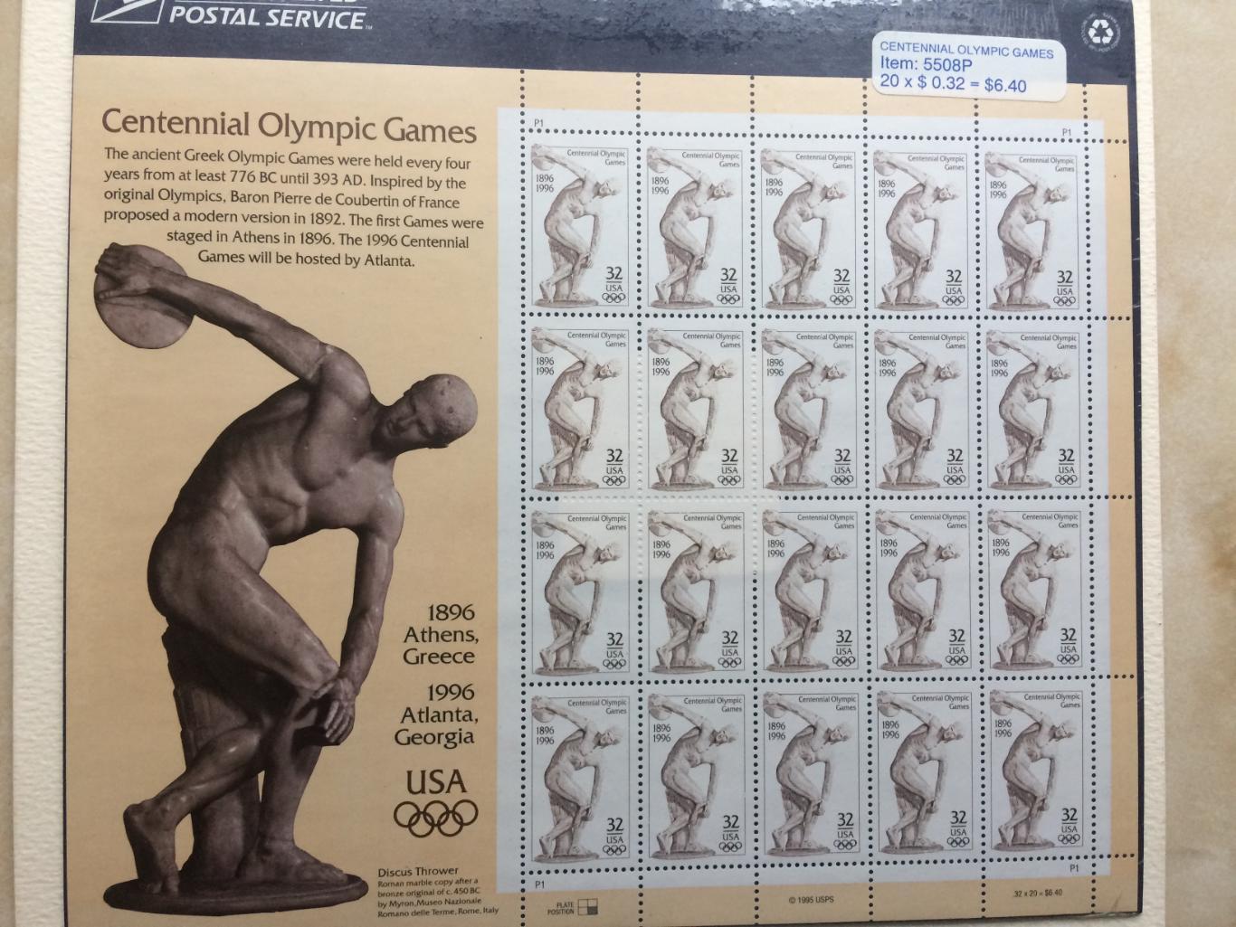 Блок марок Дискобол Олимпиада 1996 Атланта-96