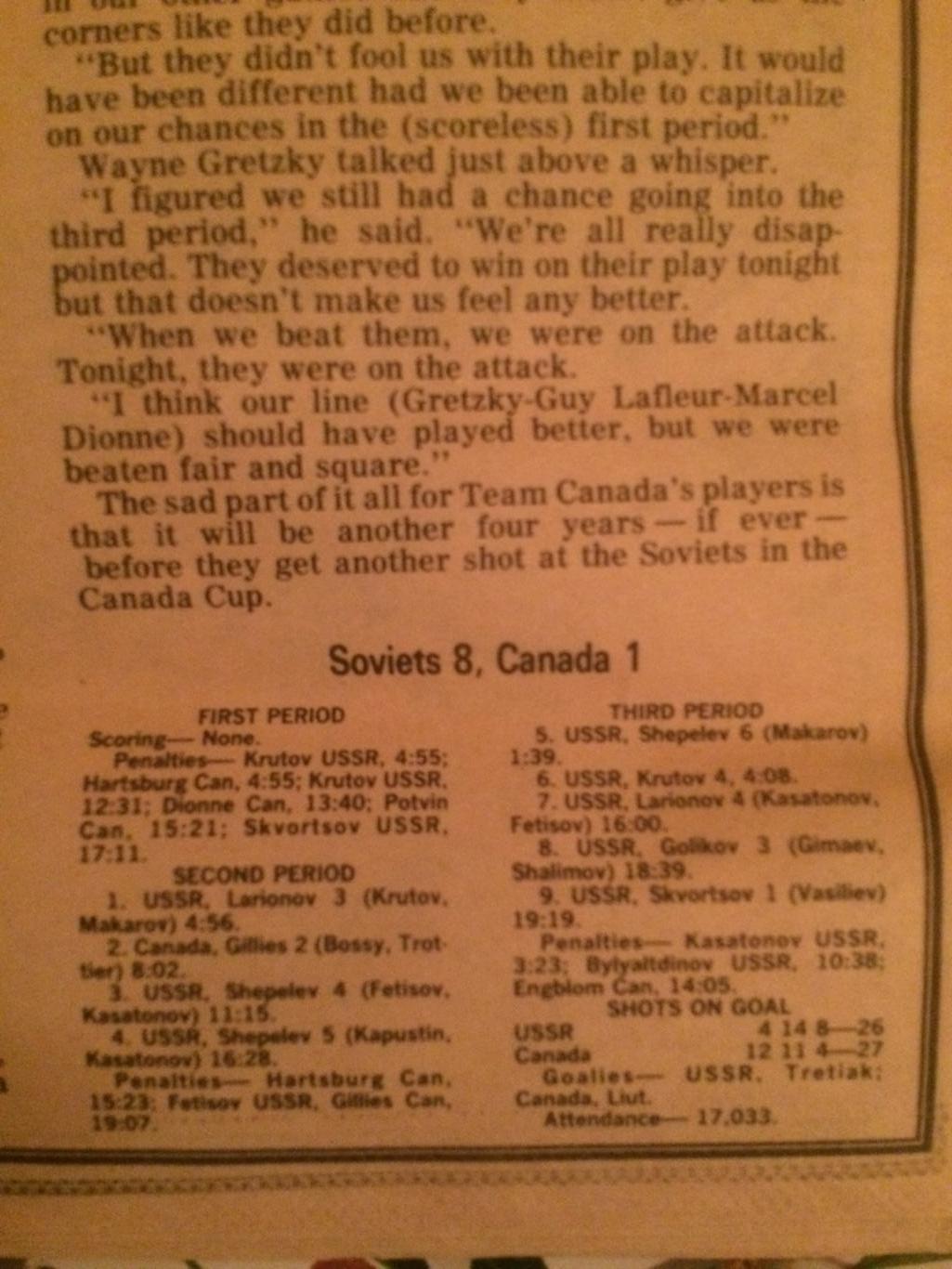 Газета Торонто Сан ( Канада - СССР) 1981 Кубок Канады 3