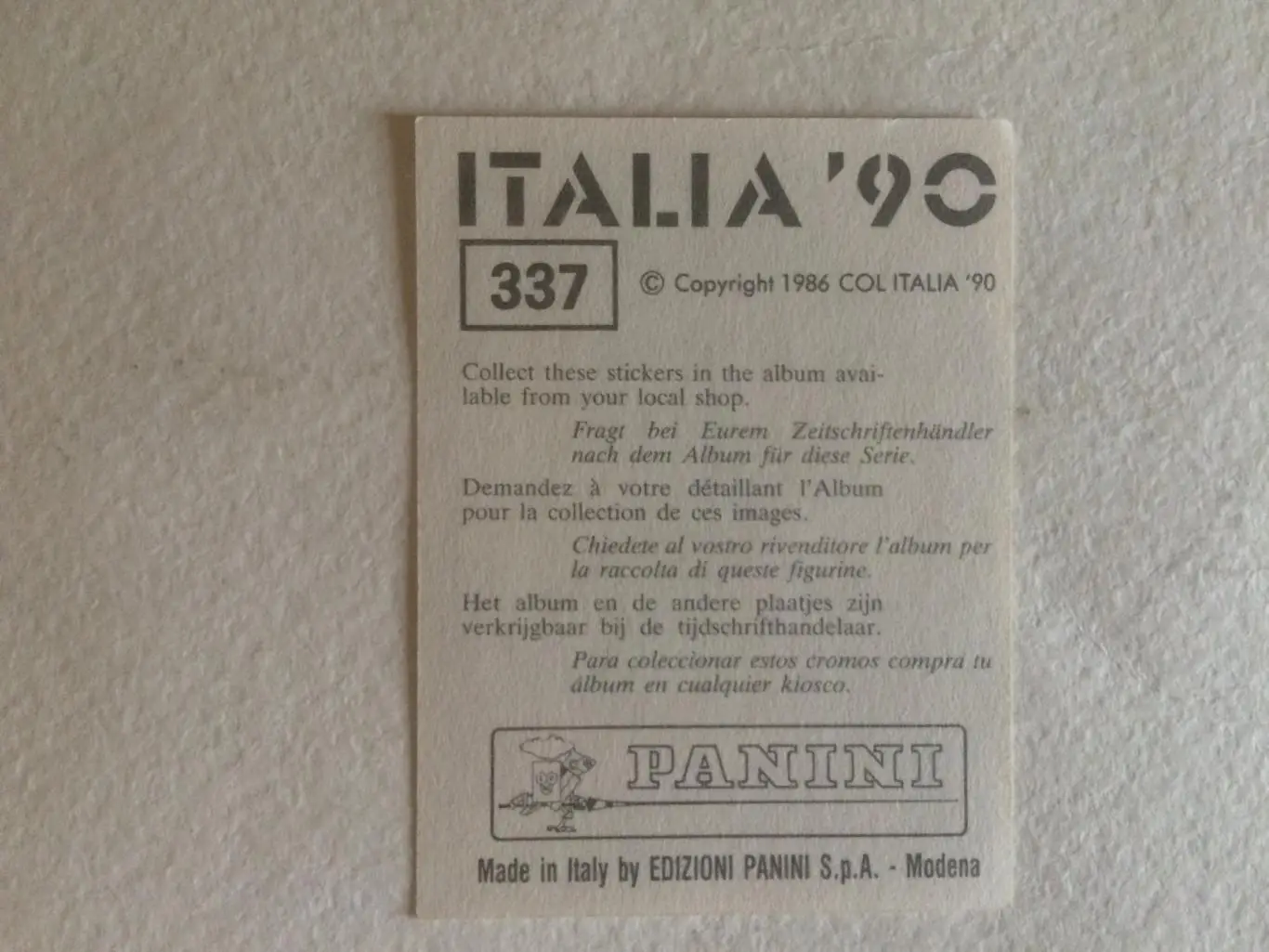 Наклейка Италия-1990 Френк Ван Дер Ельст (Бельгия) 1
