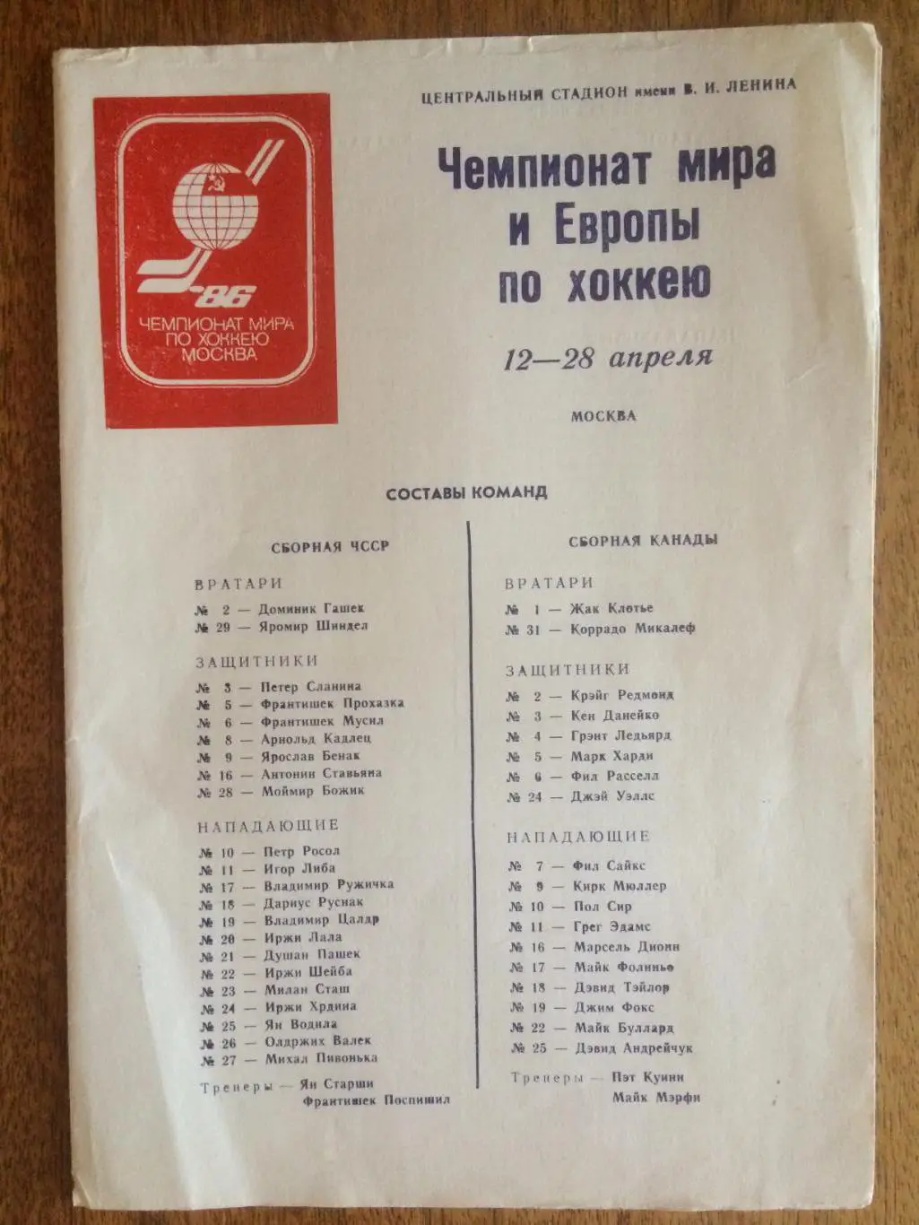 Чемпионат мира-1986 Составы команд СССР,ЧССР,Канада,США,ФРГ...