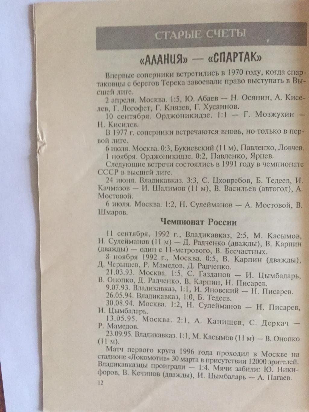 Алания Владикавказ - Спартак Москва 27.07.1996 2