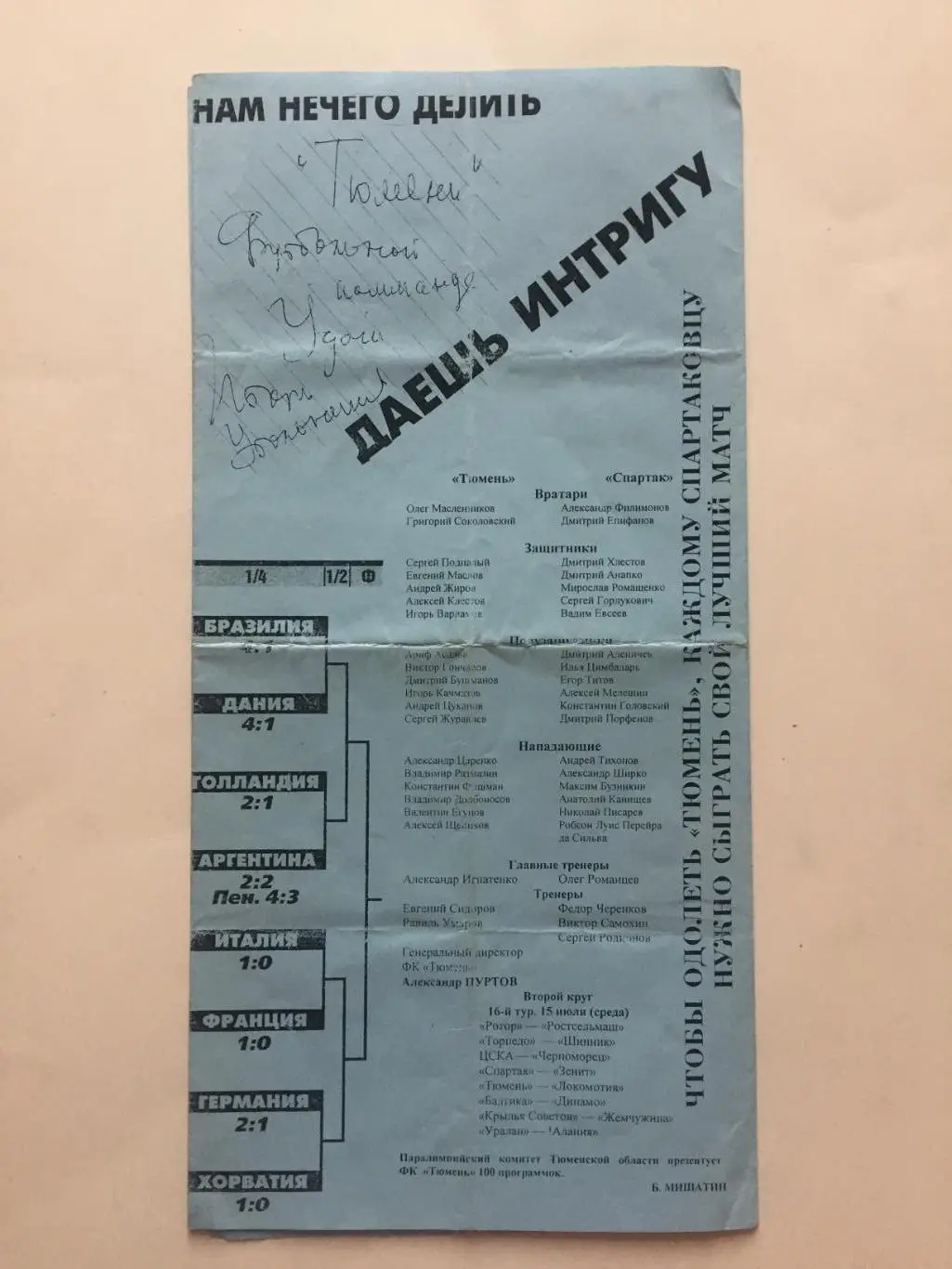 Чемпионат России ФК Тюмень - Спартак Москва 05.07.1998 2