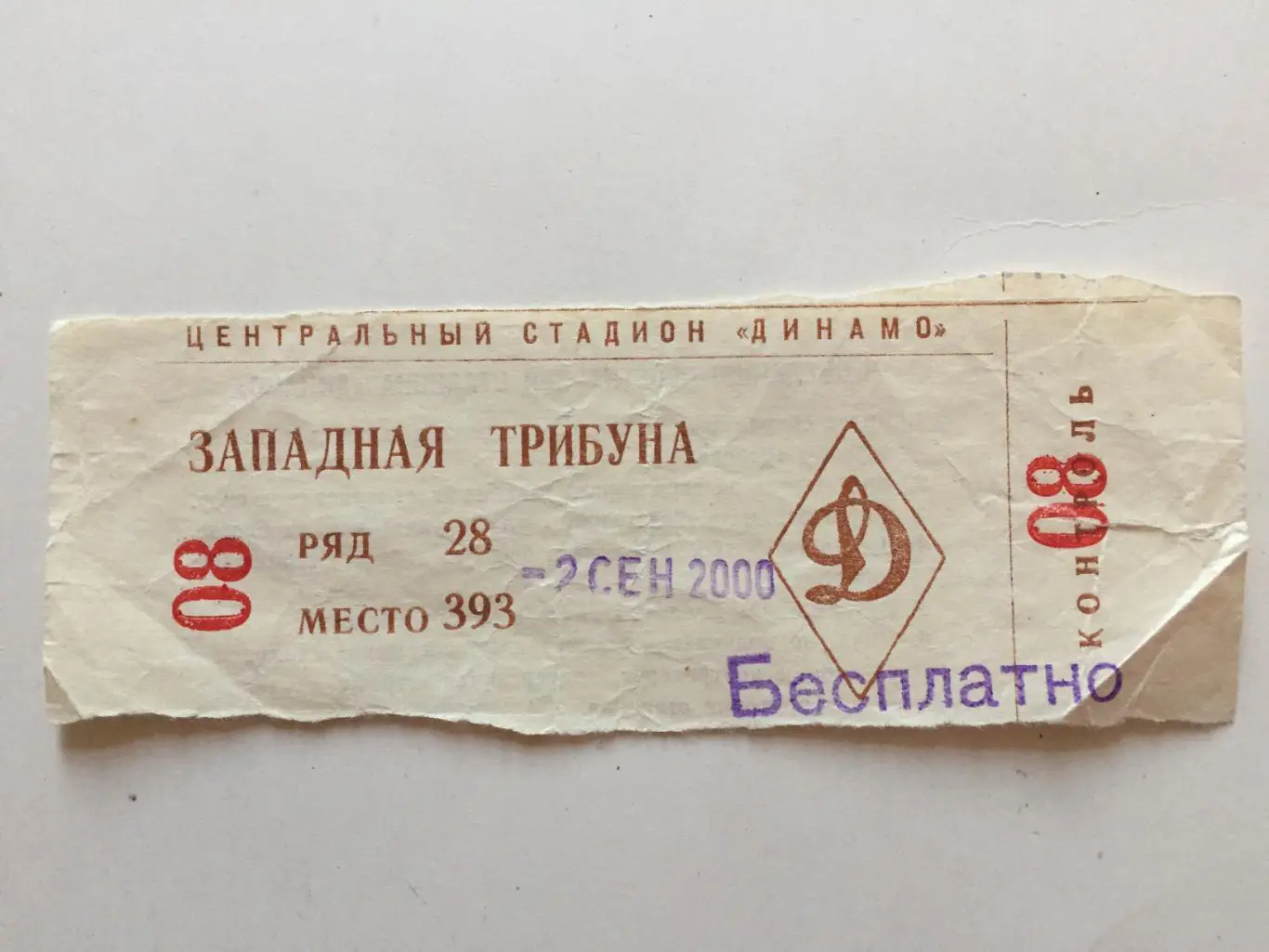 Билет Швейцария - Россия 02.09.2000 см.описание