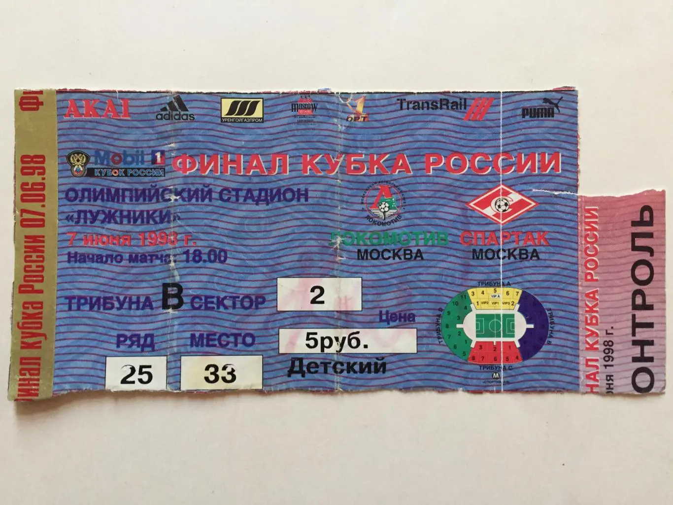 Локомотив -Спартак Москва Кубок России Финал 07.06.1998