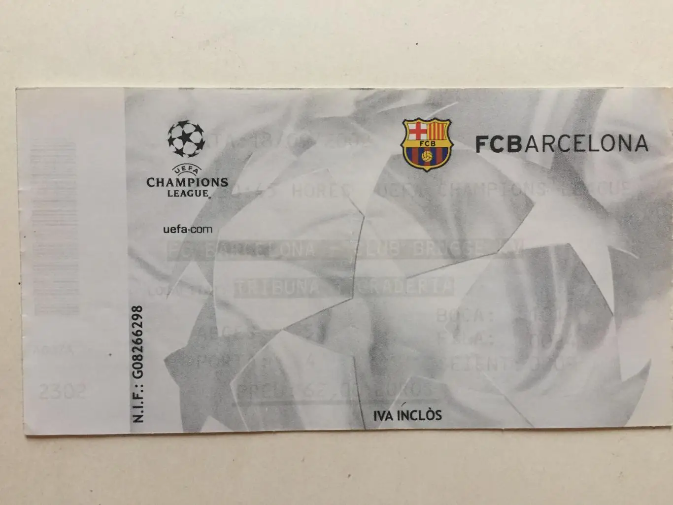 Билет.Лига чемпионов Барселона Испания - Брюгге Бельгия 18.09.2002