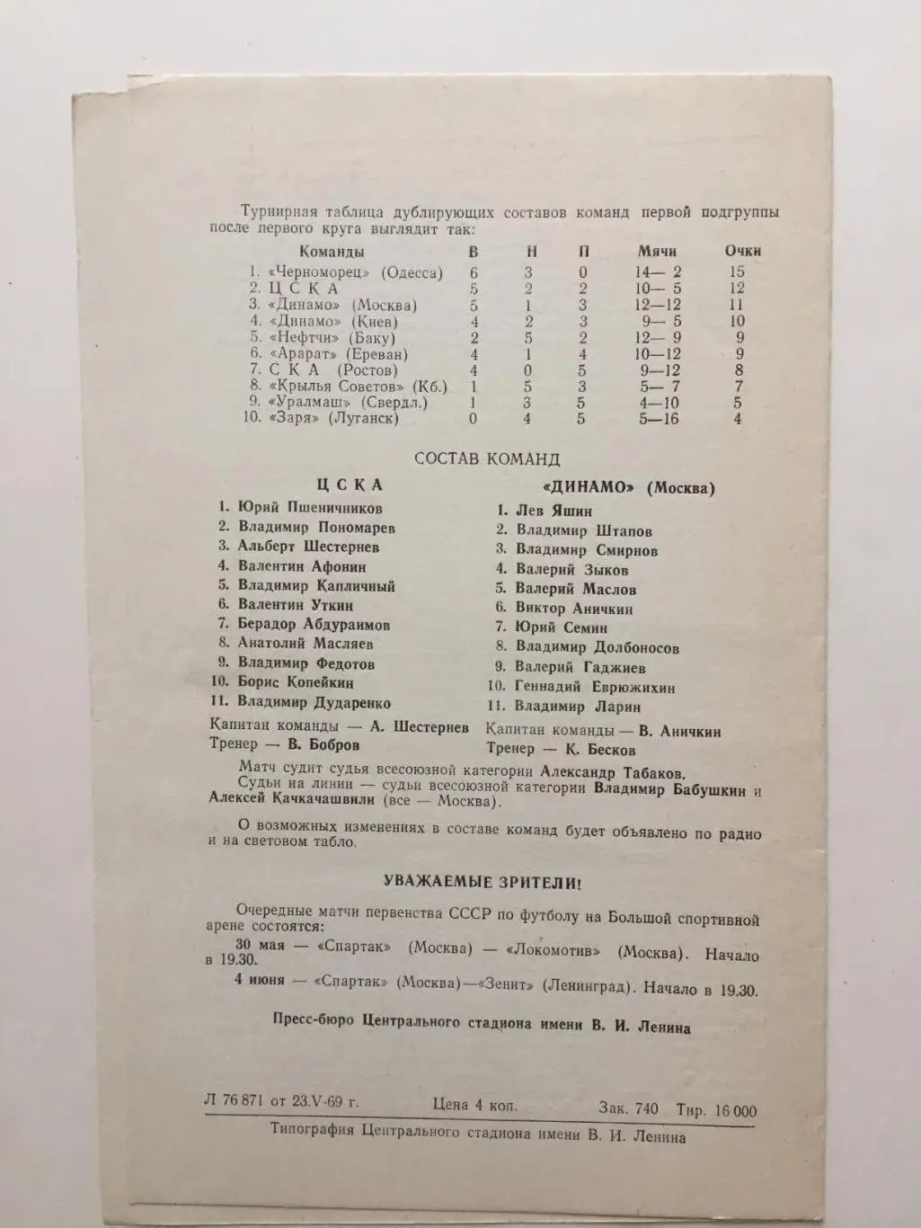 Чемпионат СССР ЦСКА Москва - Динамо Москва 26.05.1969 вид 3 1
