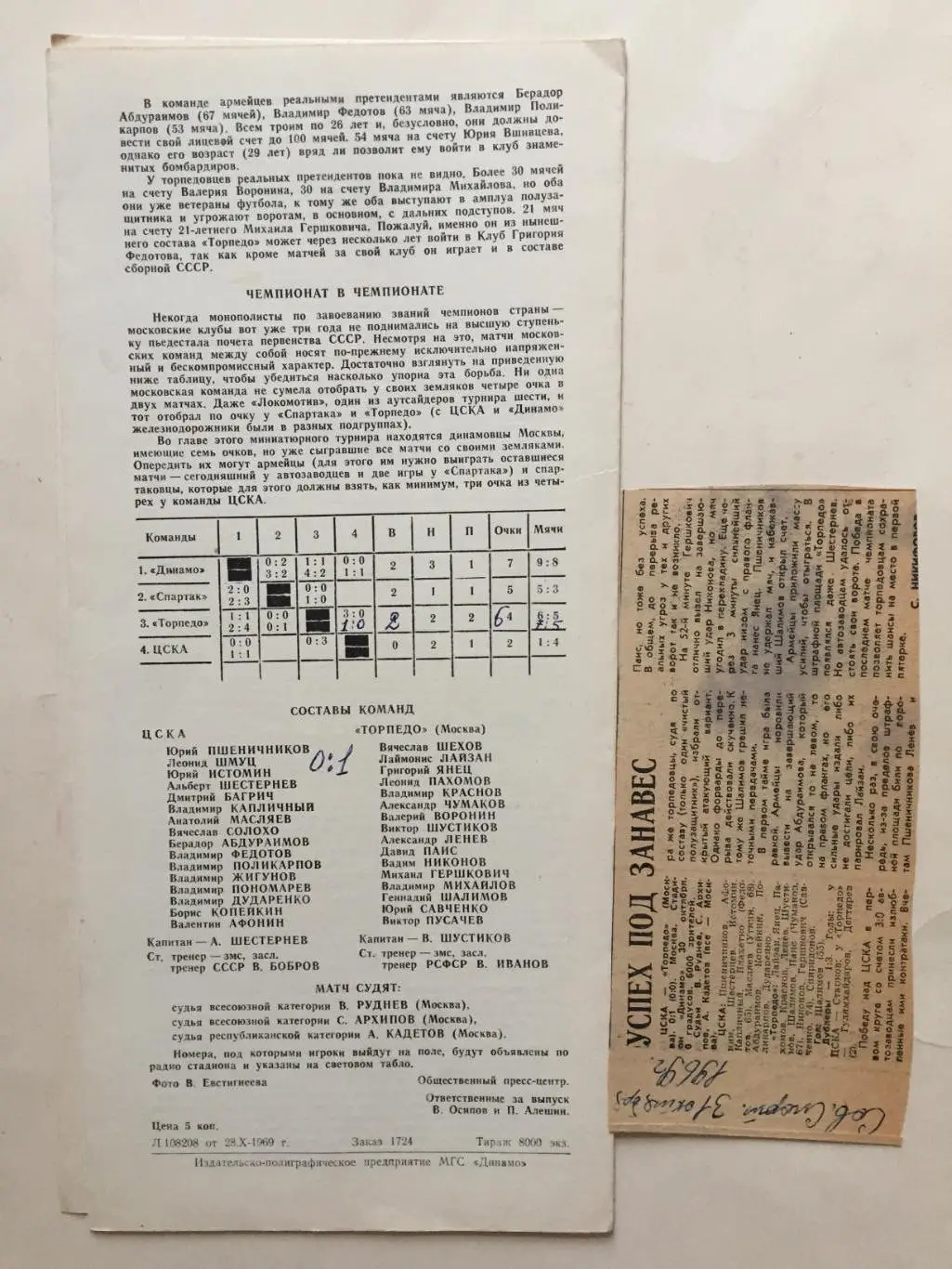 ЦСКА - Торпедо Москва 30.10.1969 1