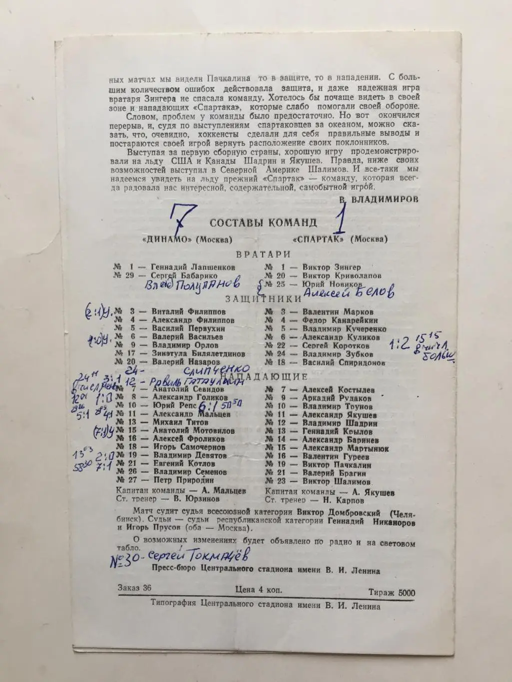 Хоккей.Динамо (Москва) - Спартак 19.01.1977 1